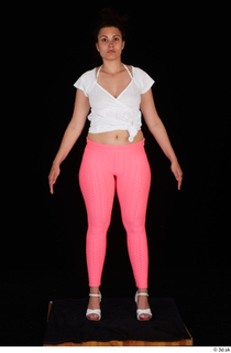  Leticia casual dressed pink leggings standing white sandals white t shirt whole body 0001.jpg